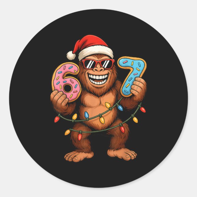 Sticker Rond Funny 67 Meme Christmas Bigfoot For Kids Teens  (Devant)