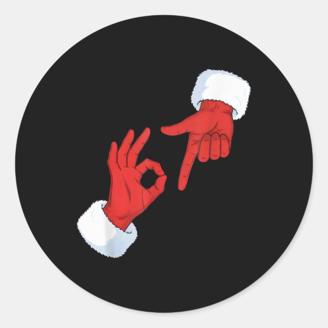 Sticker Rond Funny 67 Meme Santa Hands Gesture Six Seven Slang  (Devant)
