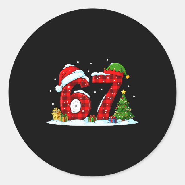 Sticker Rond Funny 67 Meme Six Seven Christmas Buffalo Red Plai (Devant)