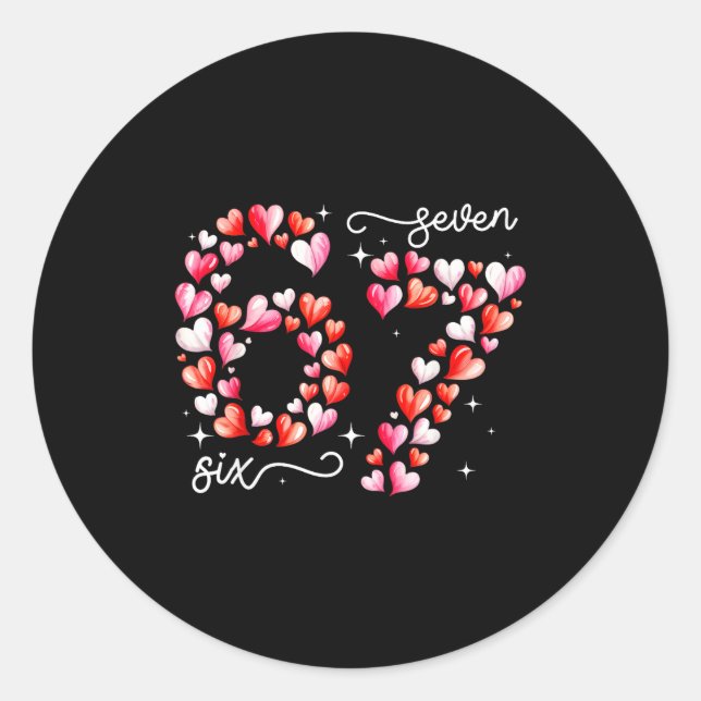 Sticker Rond Funny 67 Meme Six Seven Heart Matching Couples Val (Devant)