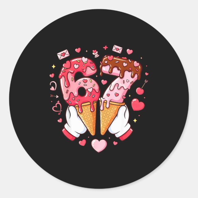 Sticker Rond Funny 67 Meme Six Seven Ice Cream Matching Couples (Devant)
