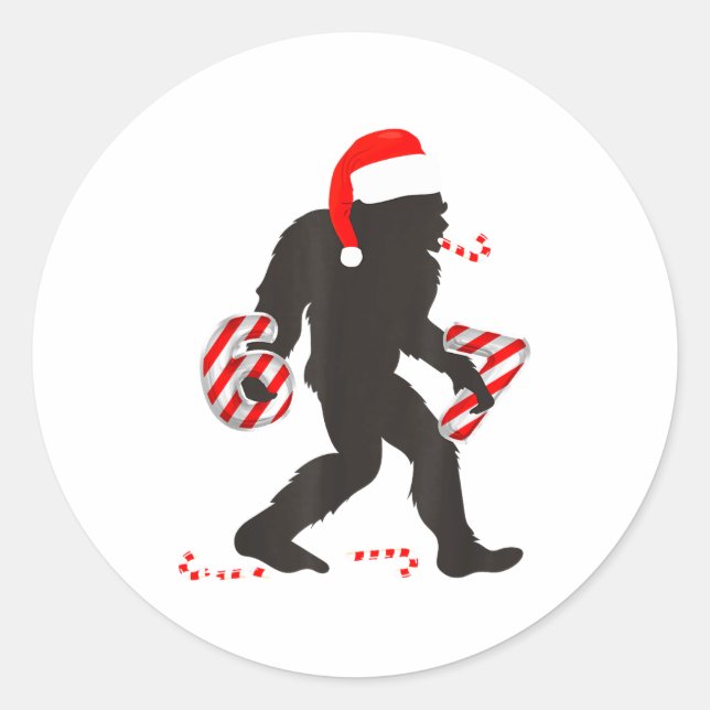 Sticker Rond Funny 67 Meme With Bigfoot And Candy Canes Christm (Devant)