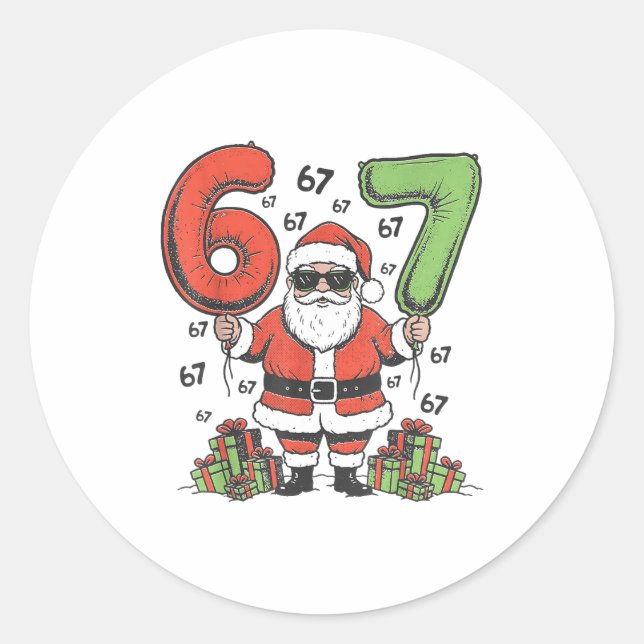 Sticker Rond Funny 67 Santa Six Seven Christmas 67 Meme Bruh Bo (Devant)