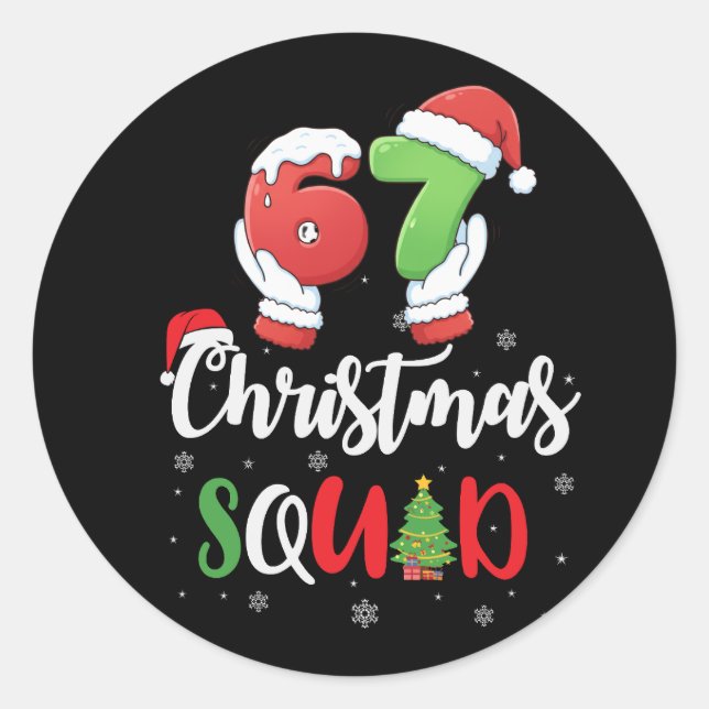 Sticker Rond Funny 67 Six Seven Brianrot Christmas Squad (Devant)