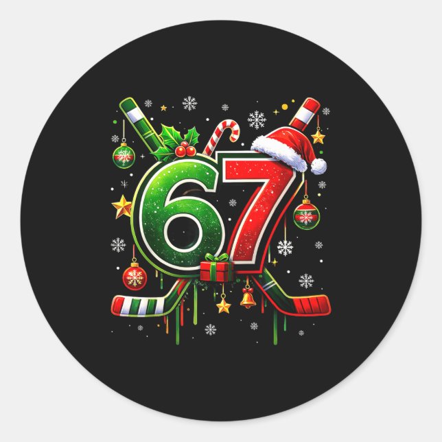 Sticker Rond Funny 67 Six Seven Christmas Ice Hockey  (Devant)