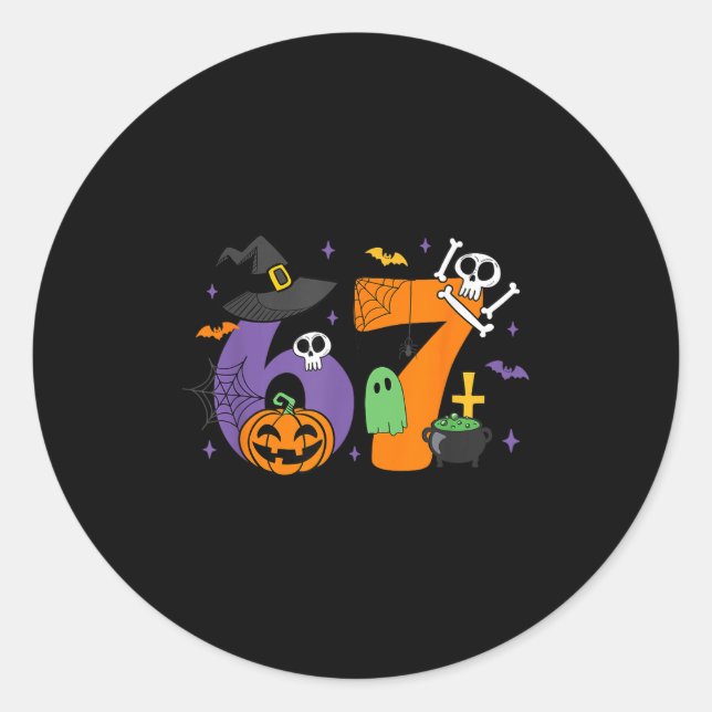 Sticker Rond Funny 67 Six Seven Halloween Meme Gen Alpha  (Devant)
