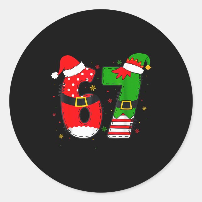 Sticker Rond Funny 67 Six Seven Meme 6 7 Christmas Elf Santa Pa (Devant)