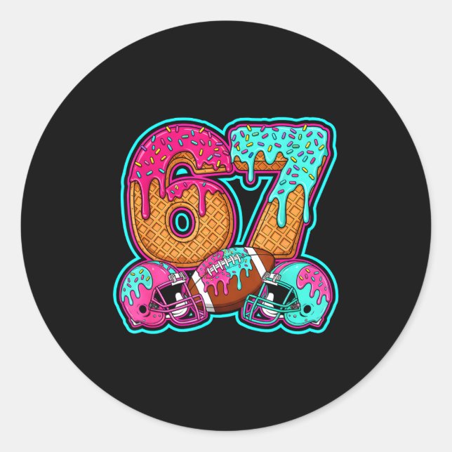 Sticker Rond Funny 67 Six Seven Meme American Football Number # (Devant)