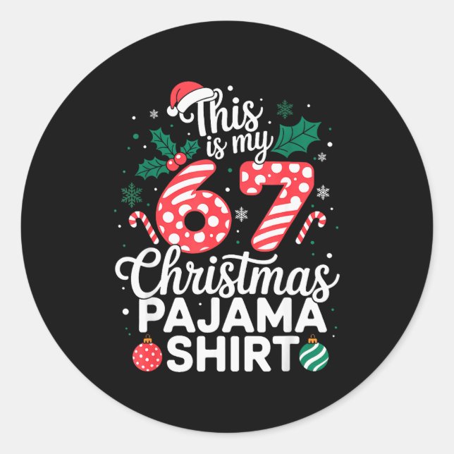 Sticker Rond Funny 67 Six Seven Meme Brainrot Cringe Christmas  (Devant)