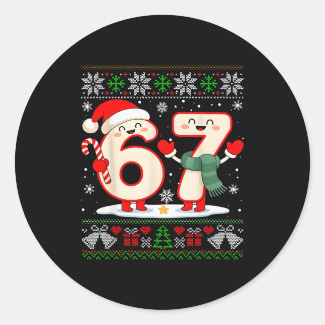 Sticker Rond Funny 67 Six Seven Meme Brainrot Cringe Christmas  (Devant)