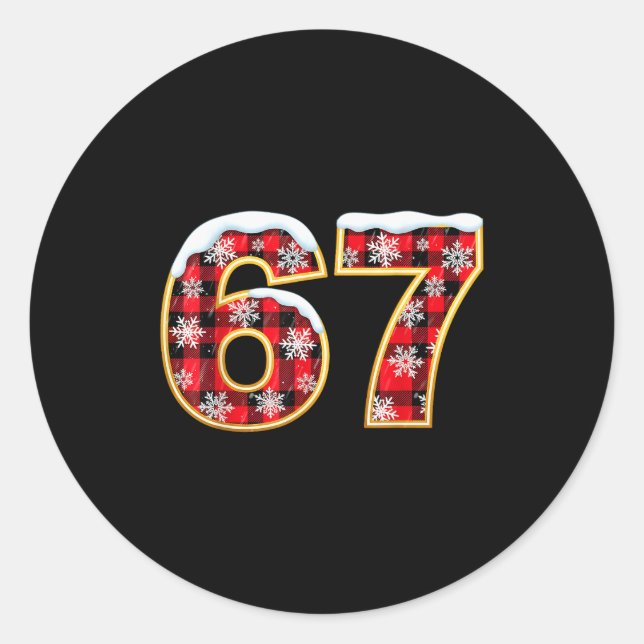 Sticker Rond Funny 67 Six Seven Meme Brainrot Cringe Christmas  (Devant)