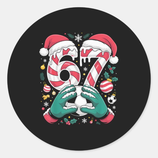 Sticker Rond Funny 67 Six Seven Soccer Goalkeeper Funny Meme Ch (Devant)