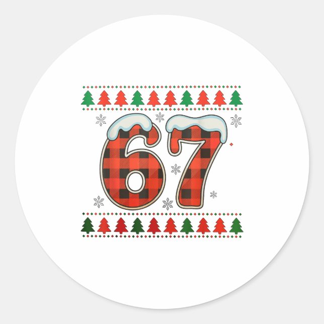 Sticker Rond Funny 67 Six Seven Squad Meme Christmas Ugly Sweat (Devant)