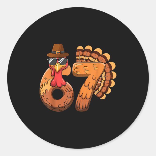 Sticker Rond Funny 67 Turkey Thanksgiving Six Seven Shirts Boys (Devant)