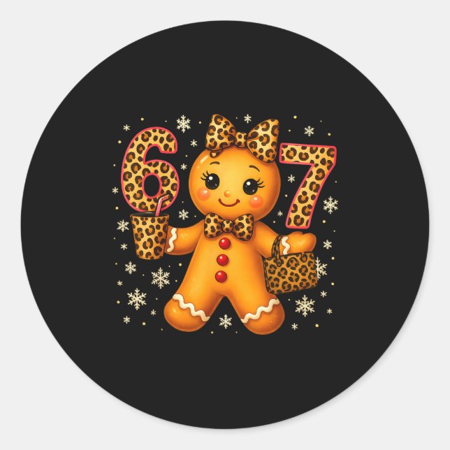 Sticker Rond Funny 6 7 Christmas Leopard Bow Gingerbread Girls  (Devant)
