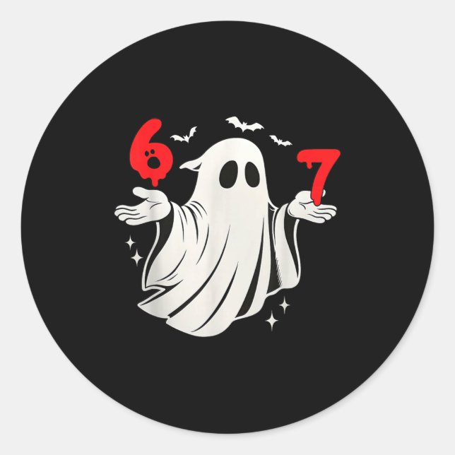 Sticker Rond Funny 6 7 Six Seven Meme Halloween Humor Ghost Cos (Devant)
