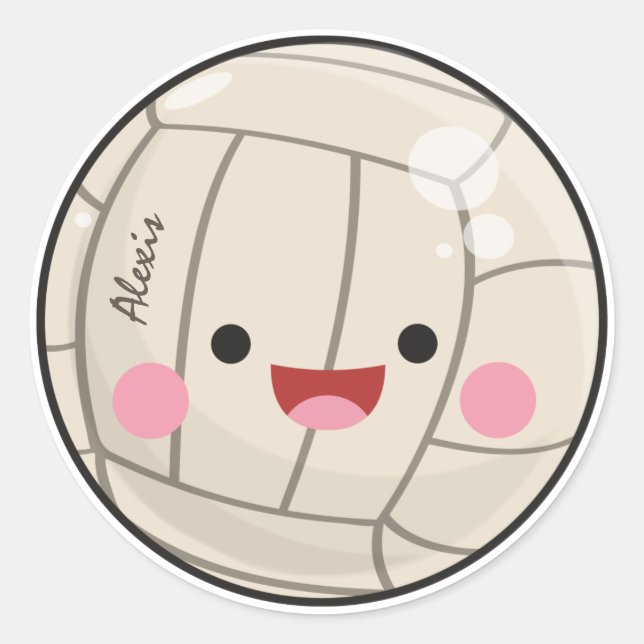 Sticker Rond Funny Adorable Volleyball Kawaii Ball Nom de l'enf (Devant)