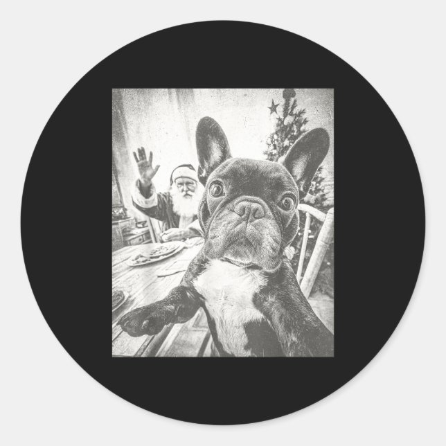 Sticker Rond Funny Ai French Bulldog Selfie With Santa Claus Ch (Devant)