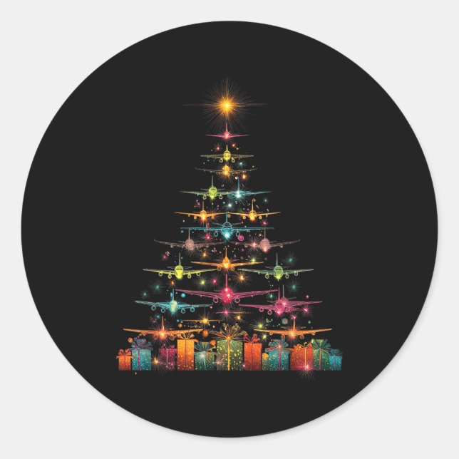 Sticker Rond Funny Airplanes Christmas Tree Graphic Air Planes  (Devant)