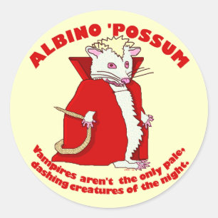 Sticker Rond Funny Albino Possum Vampire Humour animal