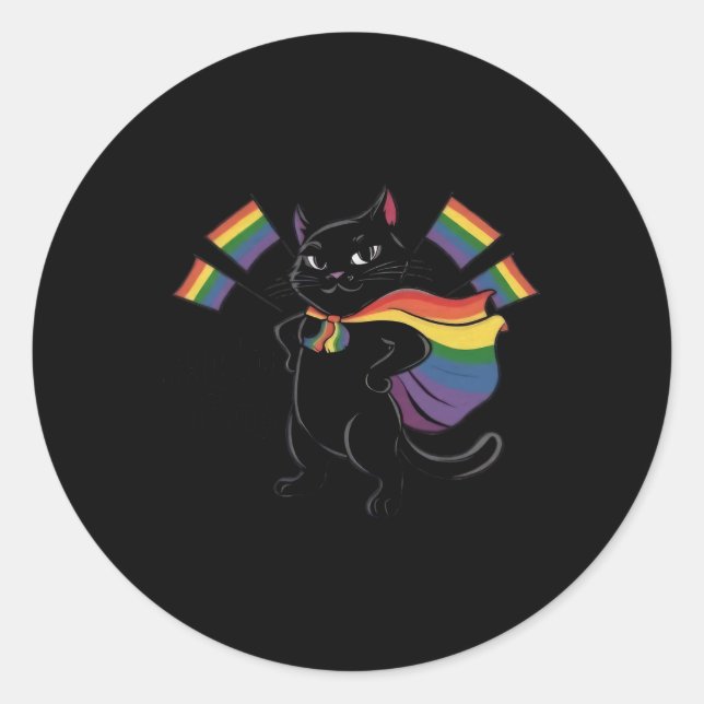 Sticker Rond Funny Ally Chat Rainbow Gay pride Mois Lgbtq (Devant)