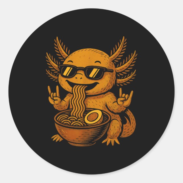 Sticker Rond Funny Anime Kawaii Axolotl Mangeant Ramen Graphiqu (Devant)