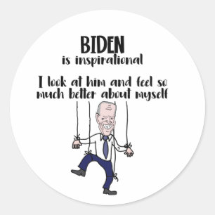 Sticker Rond Funny anti Biden Puppet Inspirational Satire