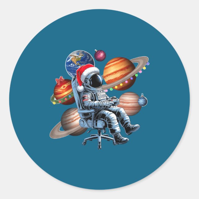Sticker Rond Funny Astronaut Christmas Space Lights Santa Hat P (Devant)