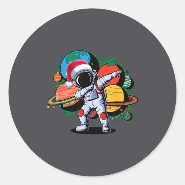 Sticker Rond Funny Astronaut Christmas Space Planets Santa Hat  (Devant)