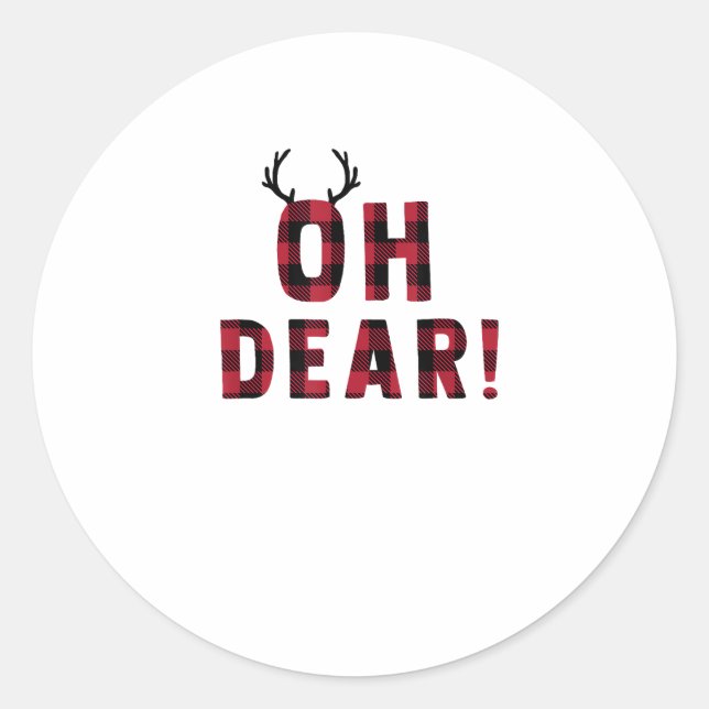 Sticker Rond Funny Attitude Oh Dear Plaid Deer Creative Design (Devant)