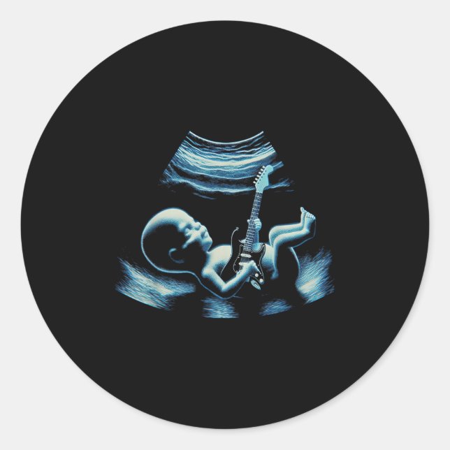 Sticker Rond Funny Baby Guitar Player Rock Music Pregnancy Anno (Devant)