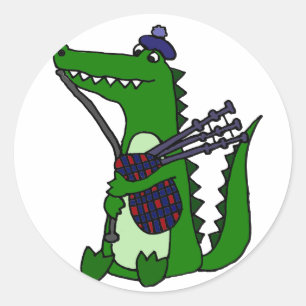 Sticker Rond Funny Bagpipe Jouer Alligator