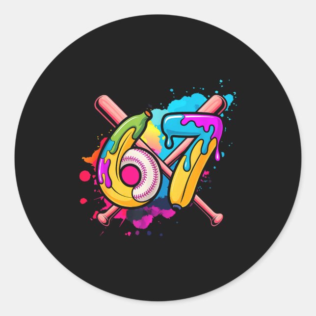 Sticker Rond Funny Banana Baseball 67 Ice Cream Drip Meme  (Devant)