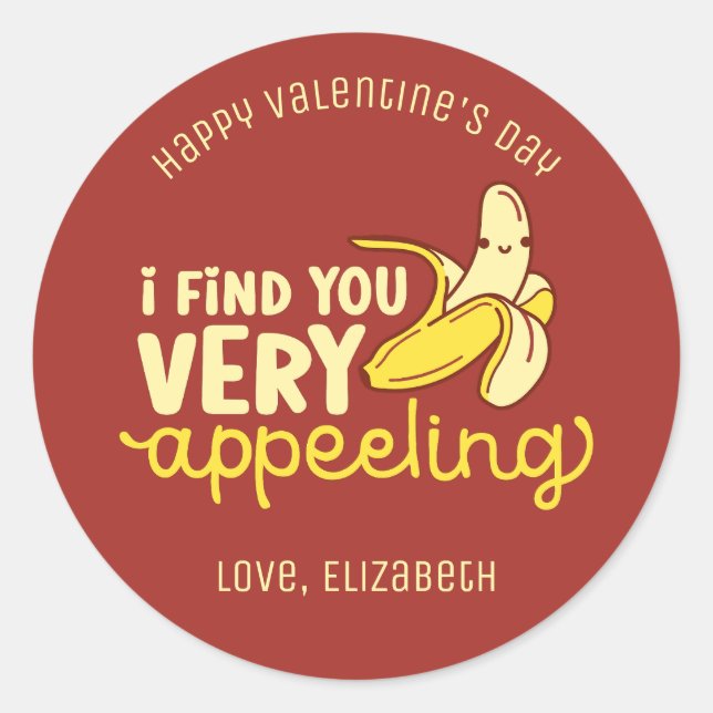 Sticker Rond Funny Banana Pun mignon Valentine's Day Rouge (Devant)
