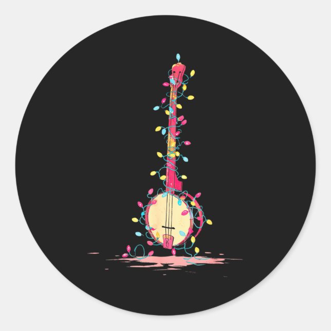 Sticker Rond Funny Banjo Christmas Graphics Lights Lover Player (Devant)