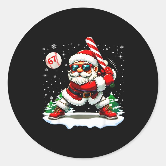 Sticker Rond Funny Baseball Santa 67 Christmas Xmas Pajamas Boy (Devant)