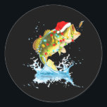 Sticker Rond Funny Bass Fishing Santa Hat Christmas Pajama<br><div class="desc">Funny Bass Fishing Santa Hat Christmas Pajama</div>