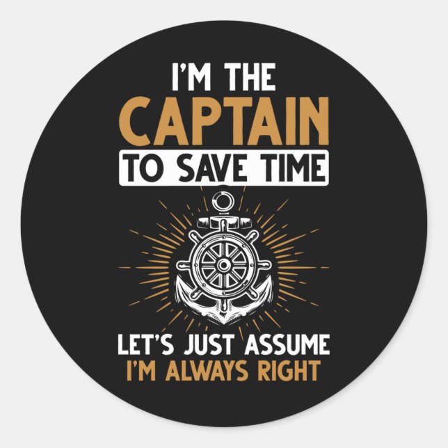 Sticker Rond Funny Bateau Capitaine Funny Plaisanteries (Devant)