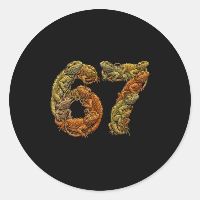 Sticker Rond Funny Bearded Dragon 6 7 Mème Six Sept Beardzilla (Devant)
