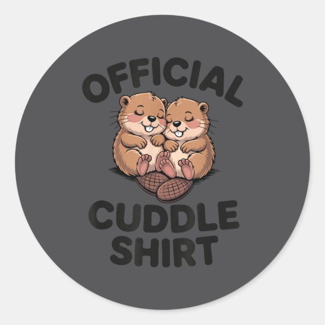 Sticker Rond Funny Beavers Hugging Cuddle  (Devant)