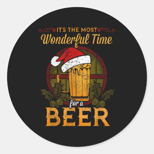Sticker Rond Funny Beer Christmas Shirt Holiday Most Wonderful  (Devant)