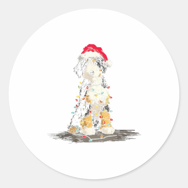 Sticker Rond Funny Bernedoodle Christmas Graphics Dog Lights Lo (Devant)