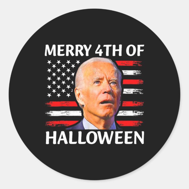 Sticker Rond Funny Biden a confondu Joyeux 4ème de Mème Hallowe (Devant)