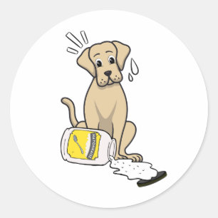 Sticker Rond Funny Big dog déversé mayonnaise
