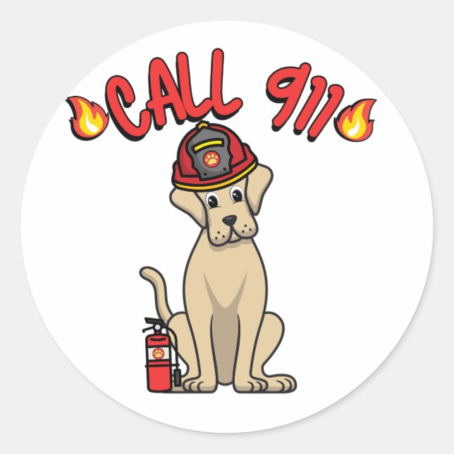 Sticker Rond Funny Big dog est un pompier (Devant)