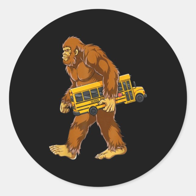 Sticker Rond Funny Bigfoot Bus Driver Sasquatch School Bus Love (Devant)