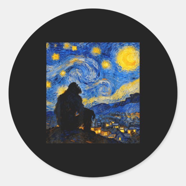 Sticker Rond Funny Bigfoot Graphic Van Gogh Style Sasquatch Sta (Devant)