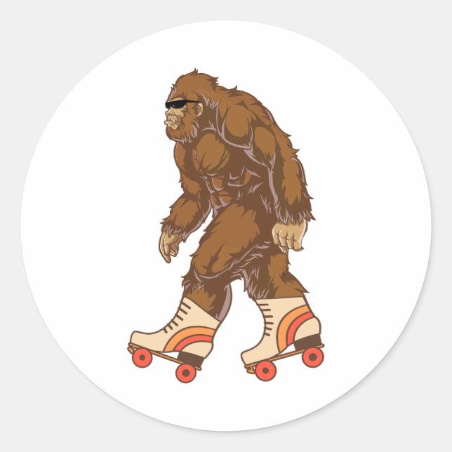 Sticker Rond Funny Bigfoot Roller Patinage (Devant)