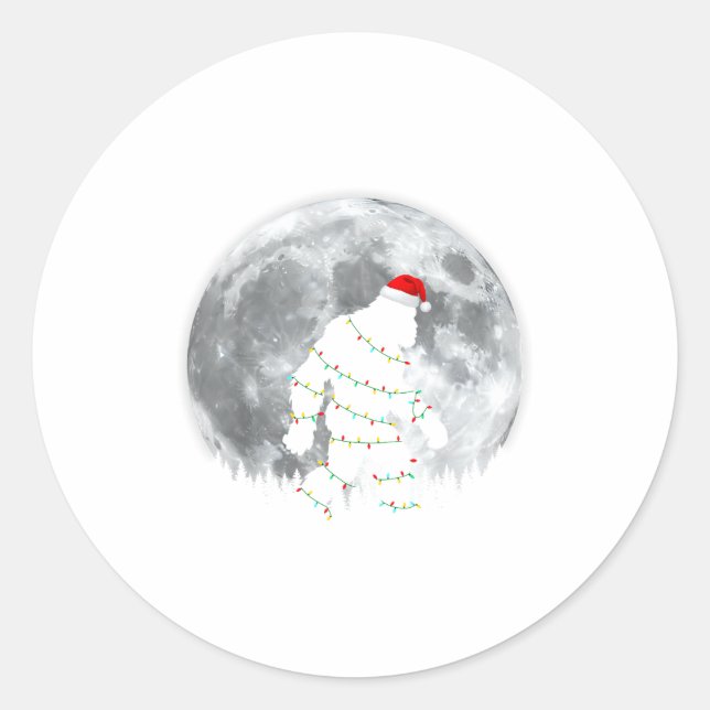 Sticker Rond Funny Bigfoot Santa Moon Christmas Lights Xmas Sas (Devant)