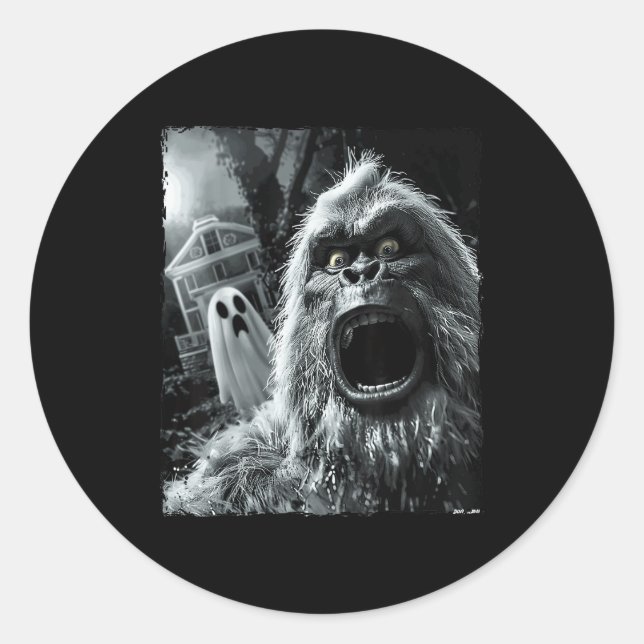 Sticker Rond Funny Bigfoot Sasquatch Halloween  (Devant)